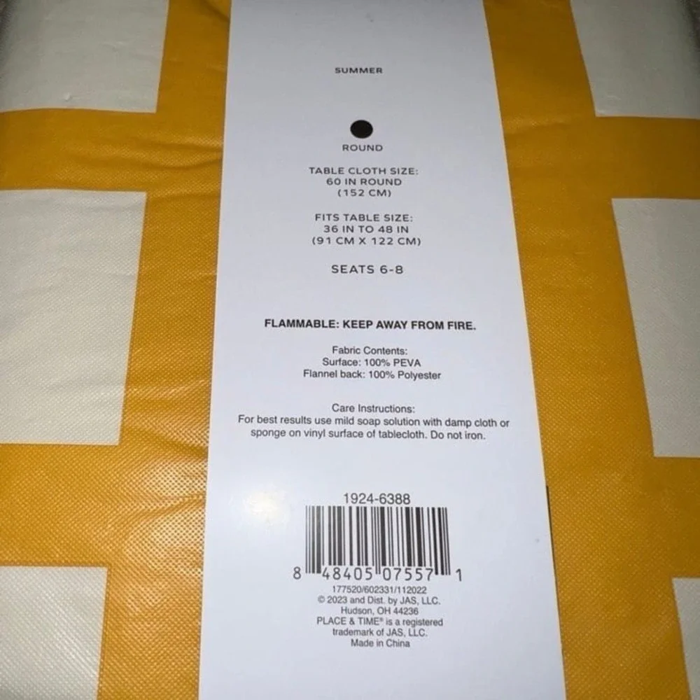 New place & time Great outdoor vinyl‎ tablecloth round yellow plaid  60